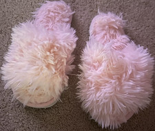Women  s Pink Faux Fur Mule Slippers Open Toe Slip-On