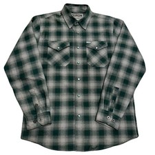 Dixxon The Bixby Pearl Snap Flannel Shirt Medium Green Gray Shacket Biker Mens