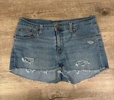 Levi's High Rise Blue Cut Off Denim Shorts Distressed Button Size 29
