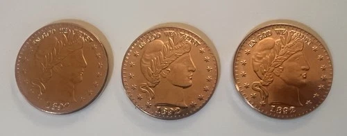 1 OZ 1892 Barber Half Dollar Round .999 Copper Bullion x3 - LOT OF 3