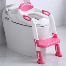 Potty Training Seat Ladder Toddler Toilet Step Stool Adjustable Rose Pink