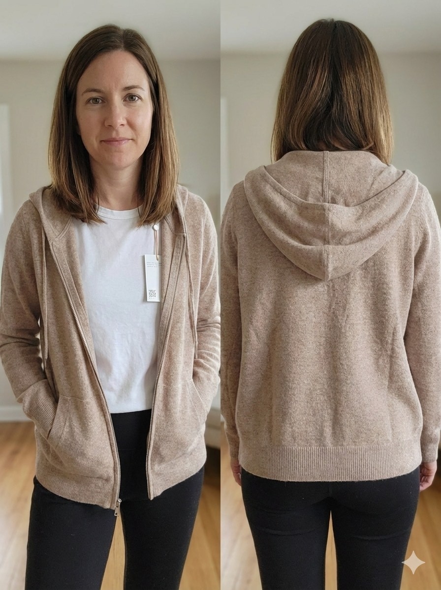 NWT Quince Mongolian Cashmere Full-Zip Hoodie Oatmeal FREE SHIPPING