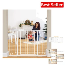 Sturdy Extra Tall Baby Gate with Easy Walk-Through Swing Door - White Metal