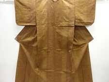 7733992: JAPANESE KIMONO / ANTIQUE HITOE KIMONO / SILK / TSUMUGI / WOVEN STRIPE