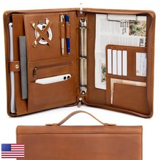 Geslun Genuine Leather 3 Ring Binder Padfolio 8.5 x 11 Brown