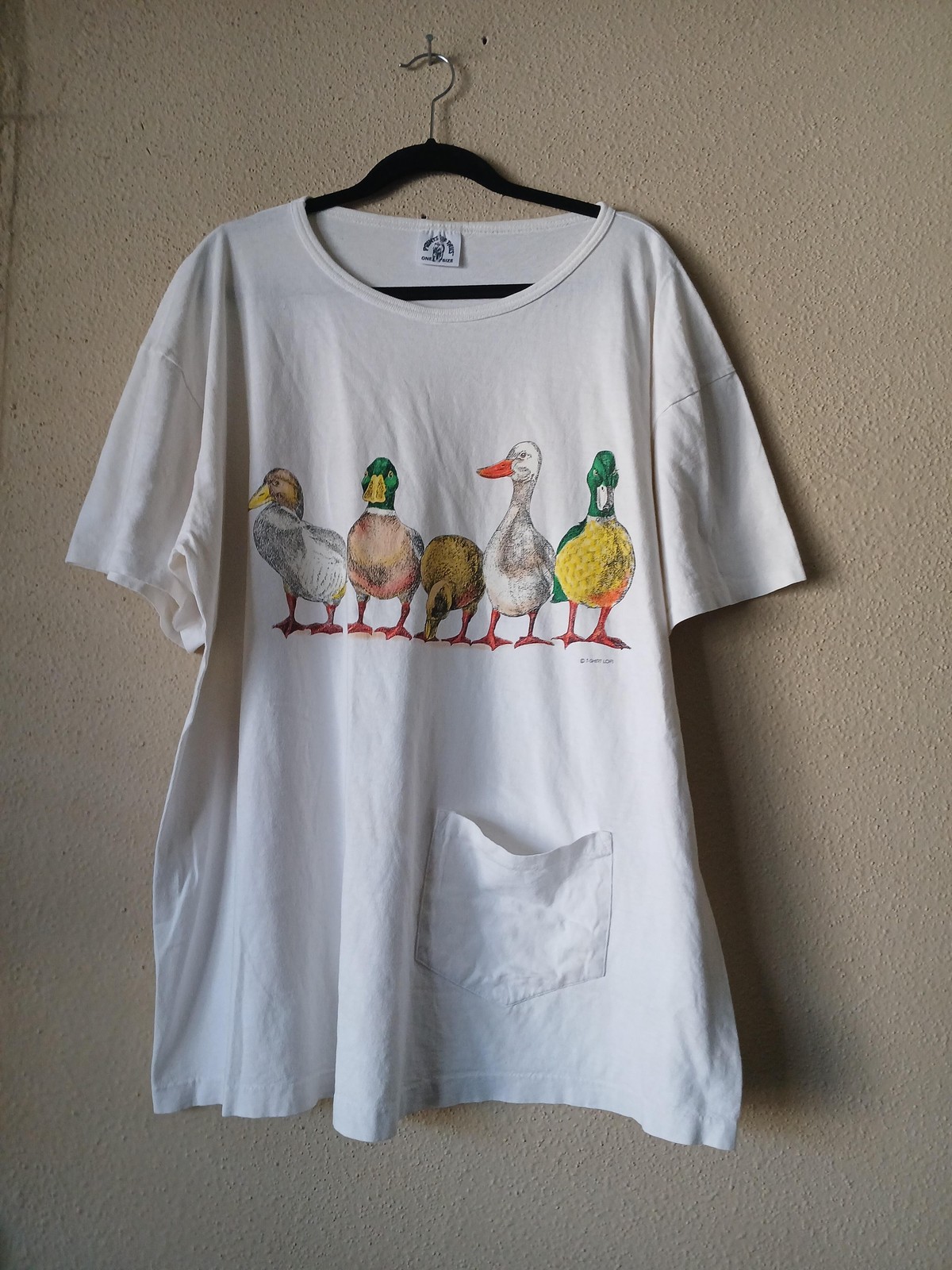 Vintage Prints Of Peace Shirt Mens One Size Ducks Graphic Pocket Made USA 90s