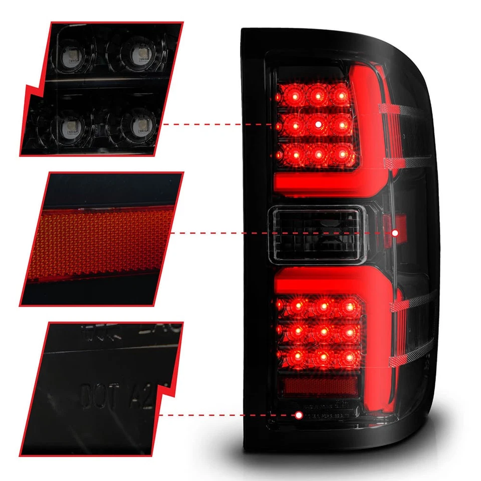 Black Smoke Lens Taillights w/Light Bar for 14-18 Chevy Silverado 1500 w/o LED - Image 4 of 4