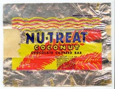 1940s Nu-Treat Coconut candy bar wrapper - 1-1/8 oz - Leading Candy, New York