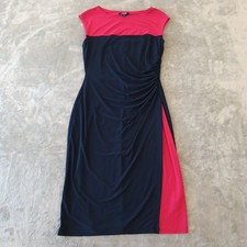 Chaps Dress Small Blue Pink Colorblock Sleeveless Ruched Slit Pullover
