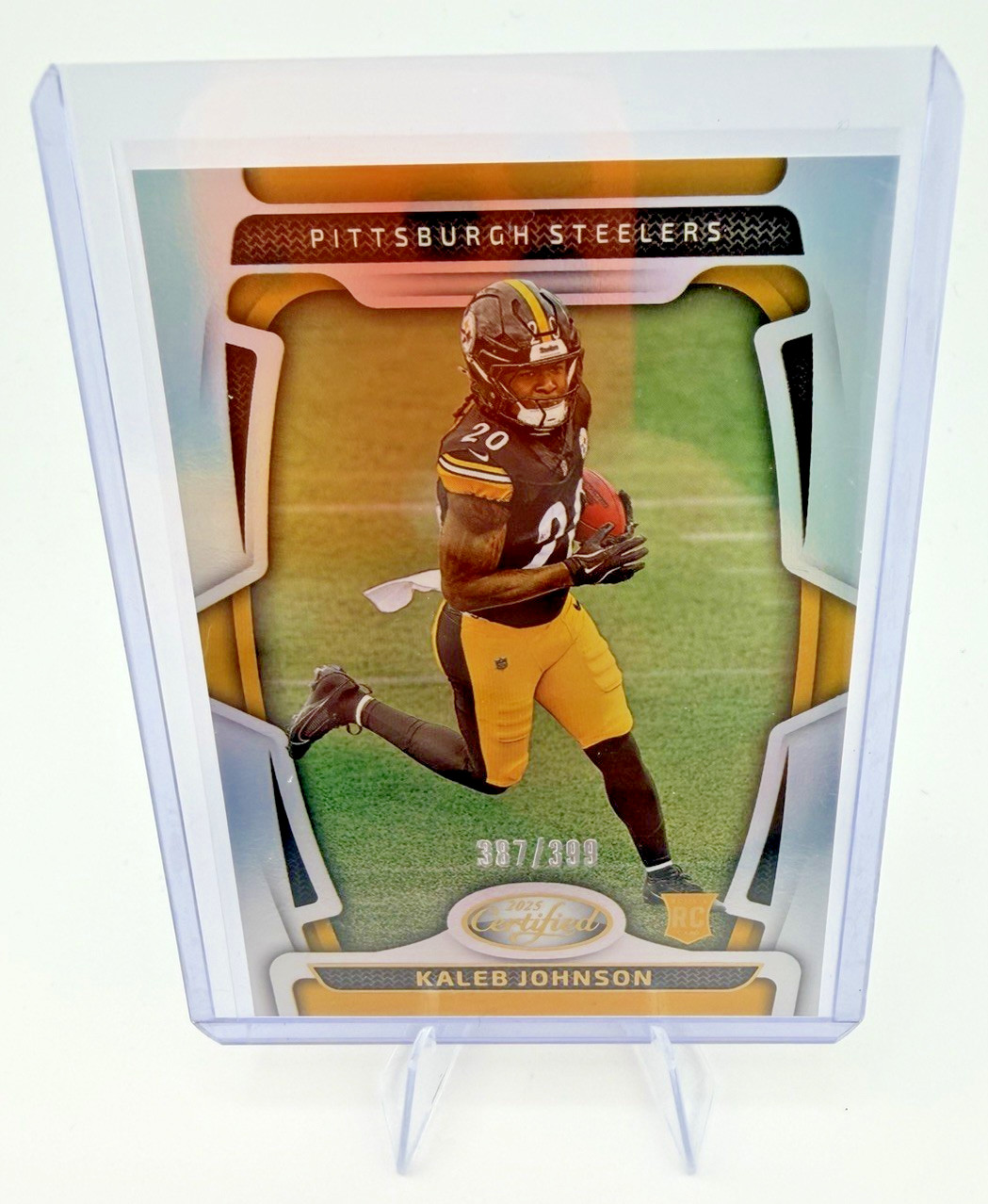 Kaleb Johnson 2025 Panini Certified Rookie 387/399 #142 RC Rookie - Pittsburgh