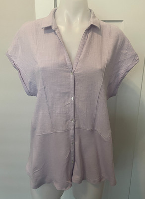 LUCKY BRAND Womens Button TOP Short Sleeve LAVENDER Size M