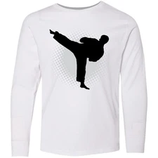 Inktastic Karate Martial Arts Silhouette Sports Youth Long Sleeve T-Shirt Kick