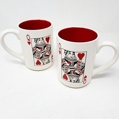 Hallmark Red and White Ceramic Queen Playing Card Mugs
