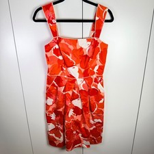 Tahari Arthur S Levine Womens 6 Orange Floral Fit Flare Dress Cottage Feminine