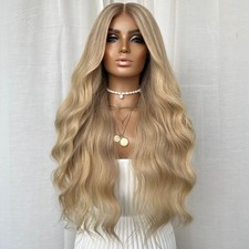 Heat Resistant Synthetic Hair Ash Blonde Soft Long Wavy Lace Front Wig