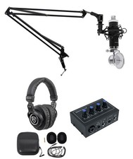 Rockville 1-Person Podcast Podcasting Kit w/ 2x2 Interface Mic Headphones Boom