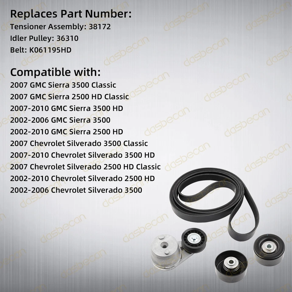 Serpentine Belt Drive Component Kit For Chevy Chevrolet Silverado 2500 HD Foto 2 de 4