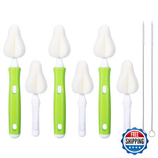 Carebabymore 8pc Bottle Brush Set Sponge Nipple Cleaners 2 Straw Brushes Green