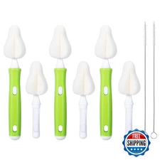 Carebabymore 8pc Bottle Brush Set Sponge Nipple Cleaners 2 Straw Brushes Green