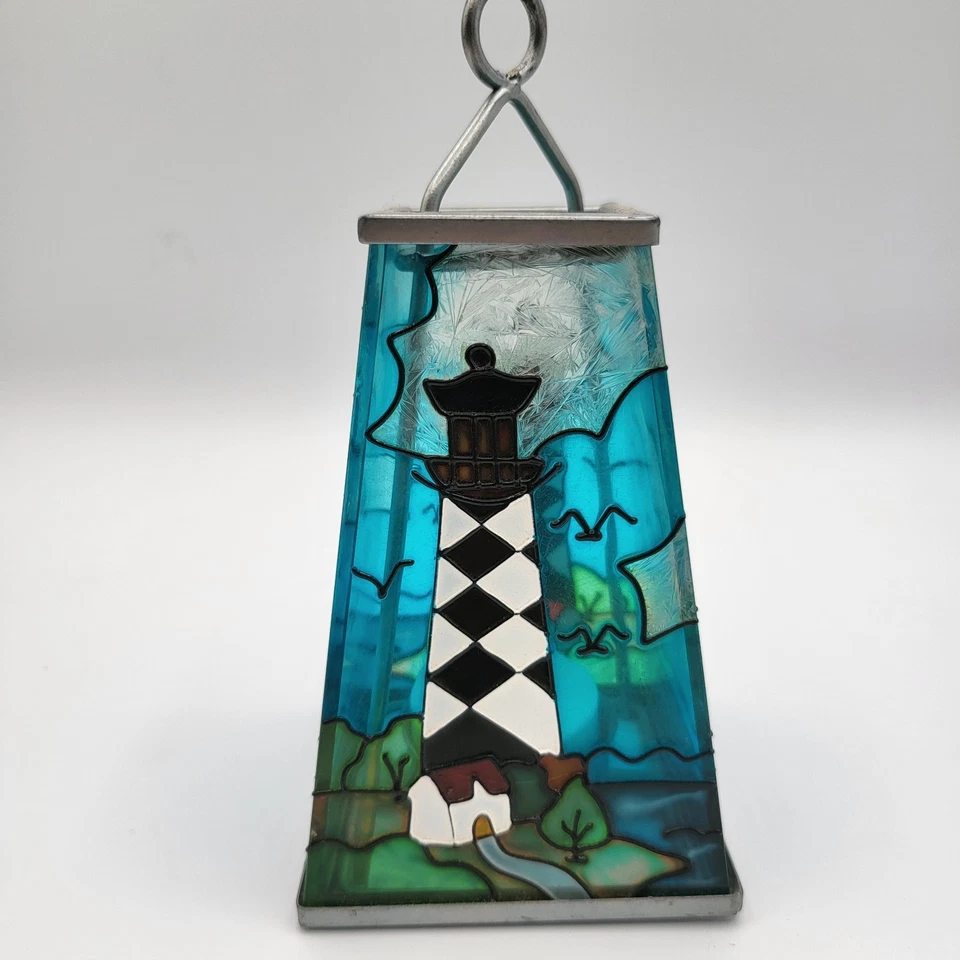 Candelabro de vidrio pintado con luz de té faro náutico lado del mar decoración de playa Foto 4 de 4