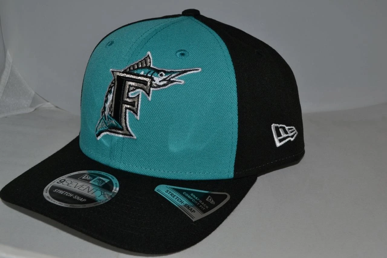 NEW ERA FLORIDA MARLINS STRETCH 9SEVENTY SNAPBACK ADJUSTABLE HAT - BLACK NEW