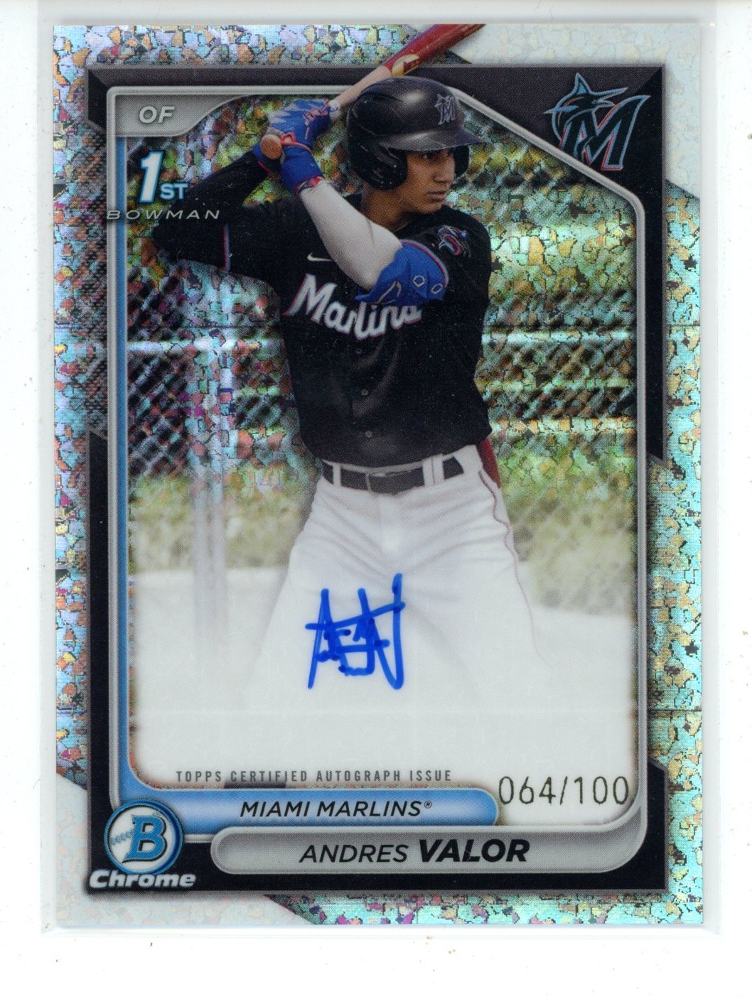 Andres Valor 2024 Bowman Chrome 1st Mini Diamond Auto /100 CPA-VA Marlins SP