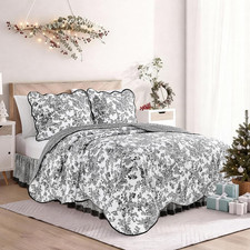100 Cotton Black Floral Quilt Set King Size Bedding Sets with Pillow Shams and