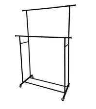 Double Garment Clothes Rack, Rich Black, Metal Frame