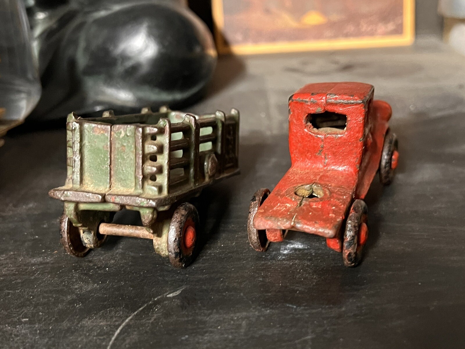 Antique A C Williams Cast Iron Semi Truck Trailer Coast to Coast Red / Green