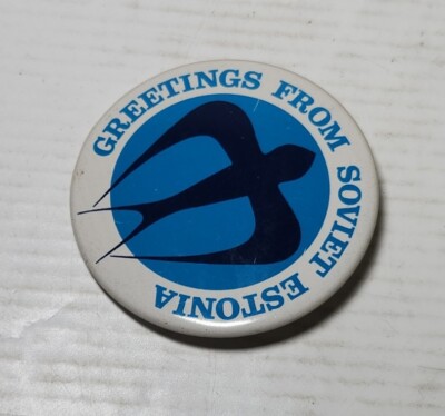 Vintage 2-3/8'' Greetings From Soviet Estonia USSR Pin Button Badge 1970s 