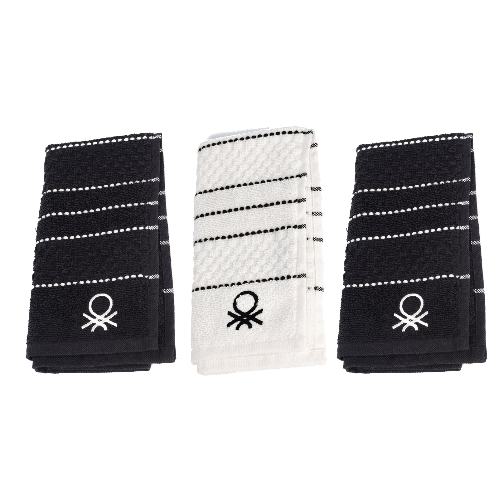 Paño De Cocina Juego De 3 Paños Cocina (2Pc Negro + 1Pc Blanco) 50X70Cm 420Gsm 100% Algodón Black &Amp; White - Benetton En Oferta Set 3Pc Paño De Cocina 50X70Cm 420Gsm 100% Algodón Black &Amp; White Benetton