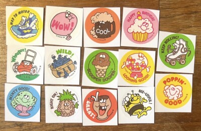 14 Trend Scratch & Sniff Retro 80s Repro Stickers. Free Shipping! Set #1 1980s