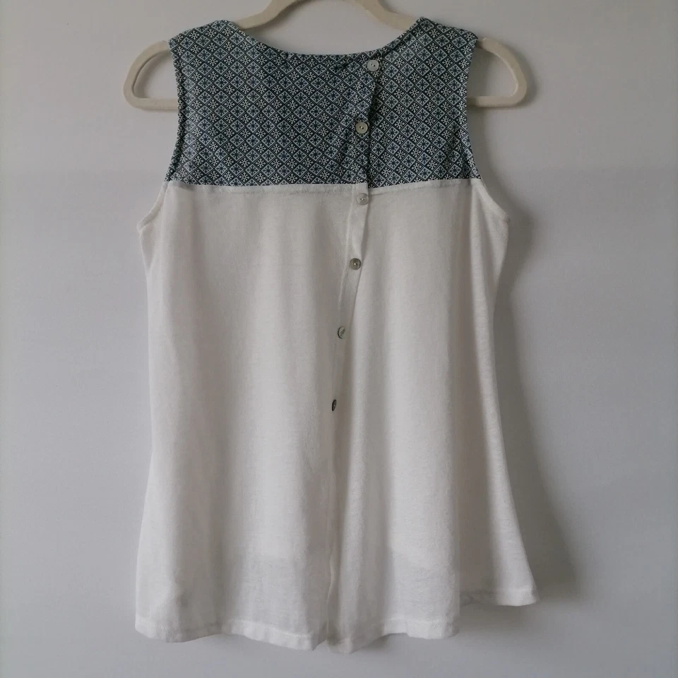 Camiseta sin mangas floral Coin 1804 para mujer sin mangas cuello redondo botón trasero talla S Foto 4 de 4