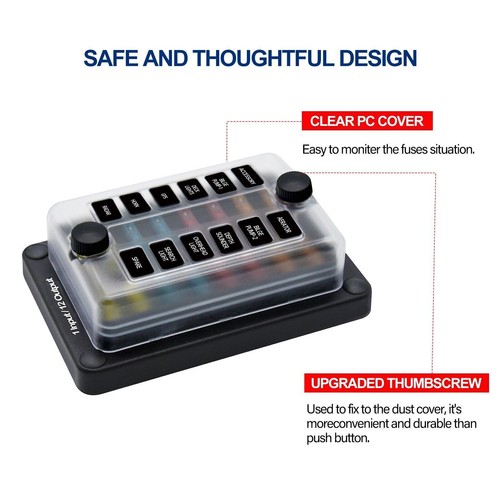 12 Ways Blade Fuse 32V Car Boat Fuse Box Holder W/ Power Panel Board Camper - Picture 9 of 18