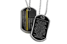 Thin Gold Line Distress Flag Dispatcher Prayer Dog Tag- 911 Communications