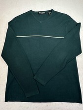 Brandini Mens Sweater Size Small Green V Neck Long Slv w/White horizontal stripe