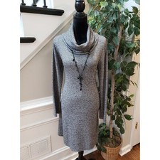 AGB Sweater Dress Women's Medium Black Gray Checked Knit Long Sleeve Cowl Neck