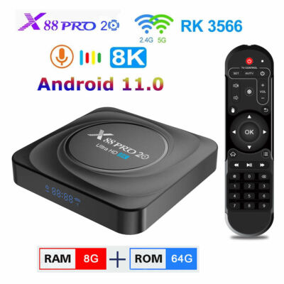 X88 Pro 20 Android 11 Smart TV Box 8GB+64GB 8K UHD Dual Band WLAN Bluetooth UK