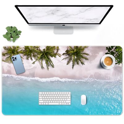Blue Beach Mouse Pad Turquoise Ocean Mat Non-Slip Gaming Desk Pad 31.5''x15.7''