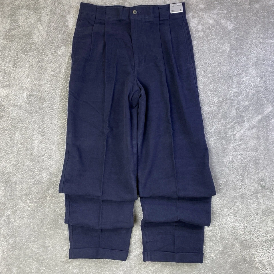 Pantalones de Colección Claiborne Hombres 32R Azul Marino Franela Puños Cónicos Plisados 100% Algodón Nuevos con Etiquetas Foto 3 de 4