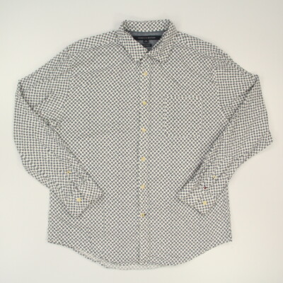 Tommy Hilfiger Mens Button-up Shirt Sz XL Custom Fit Blue Print Long Sleeve Logo
