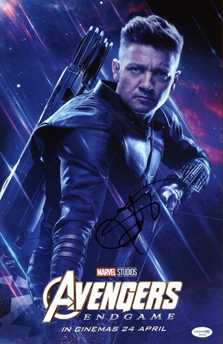 Jeremy Renner Autographed Signed 11x17 Photo ACOA Hawkeye Avengers Marvel Proof