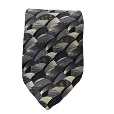 Henry Grethel 100 Italian Silk Mens Necktie Grey Black Gold Geometric Pattern