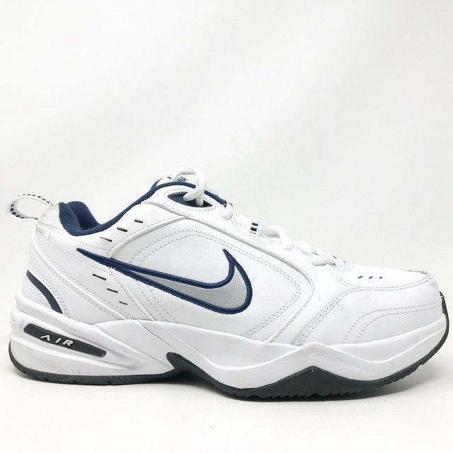 Nike Air Monarch IV Men's Athletic Shoes - White/Midnight Navy/White/Metallic Silver, Size 9 4E 