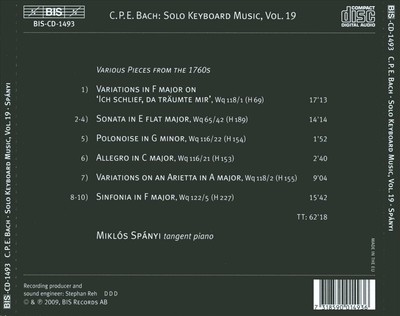 C.P.E. BACH: THE SOLO KEYBOARD MUSIC, VOL. 19 NEW CD