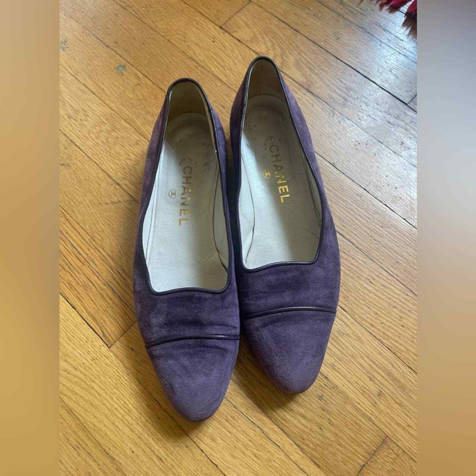 Chanel Violet CC logo Suede Ballet Flats Sz.38.5