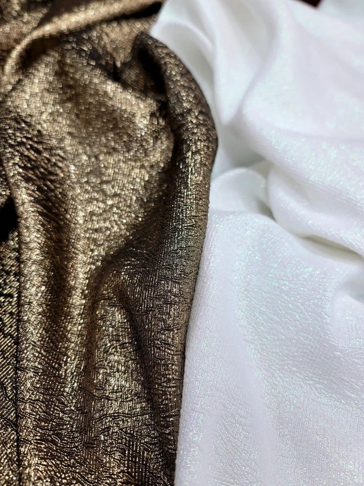 Gold Metallic Puffed Jacquard Brocade Fabric~No Stretch~60" W~By The Yard Dress - Image 2 of 4