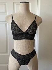 Hanky Panky Black NIGHT FEVER Print Lace Bralette Bra S  Low Rise Thong O/S
