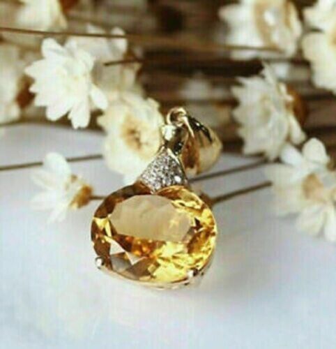 3Ct Oval Cut Citrine Women's Pendant Necklace 14K Yellow Gold Finish Free Chain - Picture 1 of 4