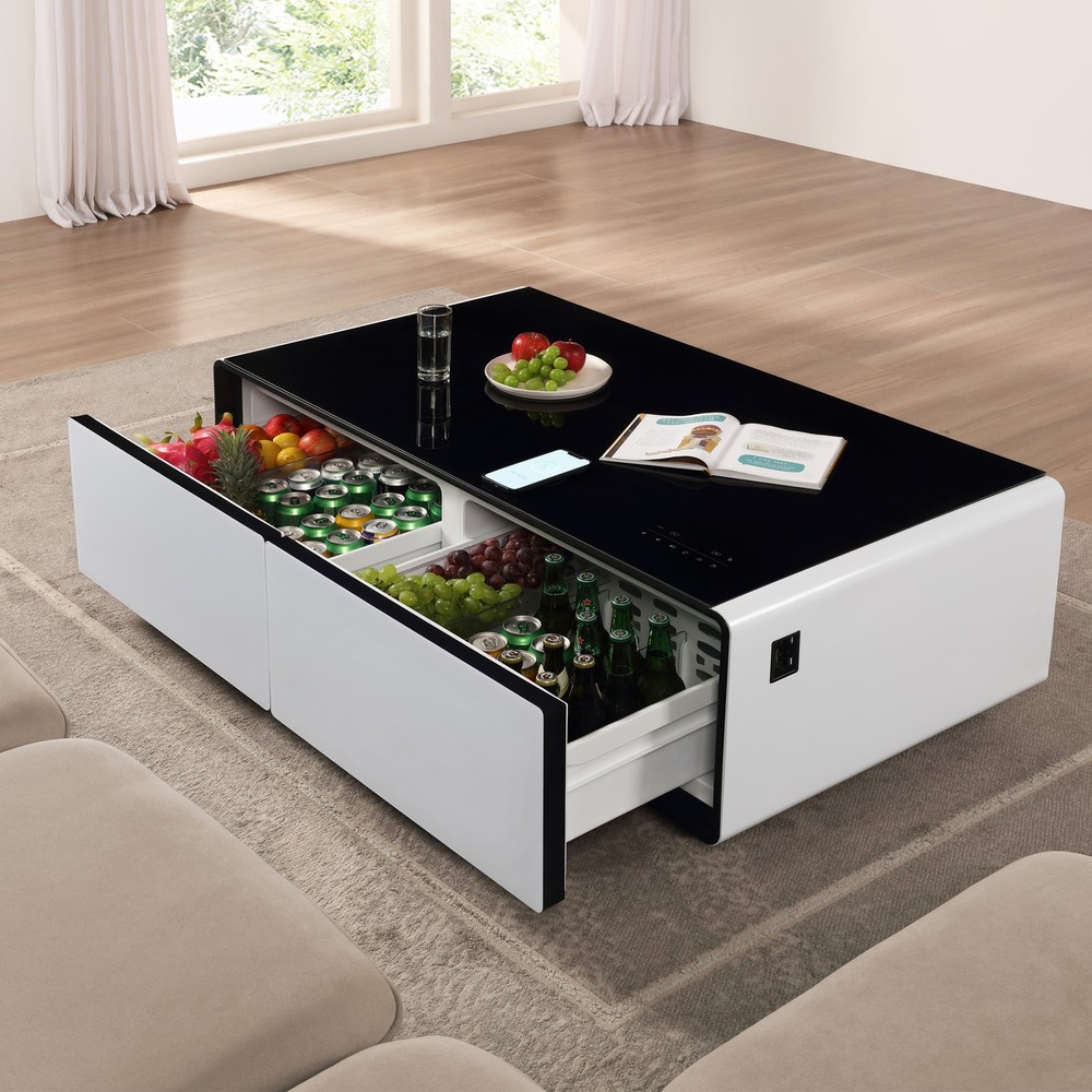 Modern Smart Coffee Table with Built-in Fridge, Bluetooth